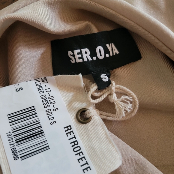 NWT SER.O.YA Mildred Twisted One‎ Shoulder Open Back Midi Bodycon Dress in Gold - Picture 13 of 16